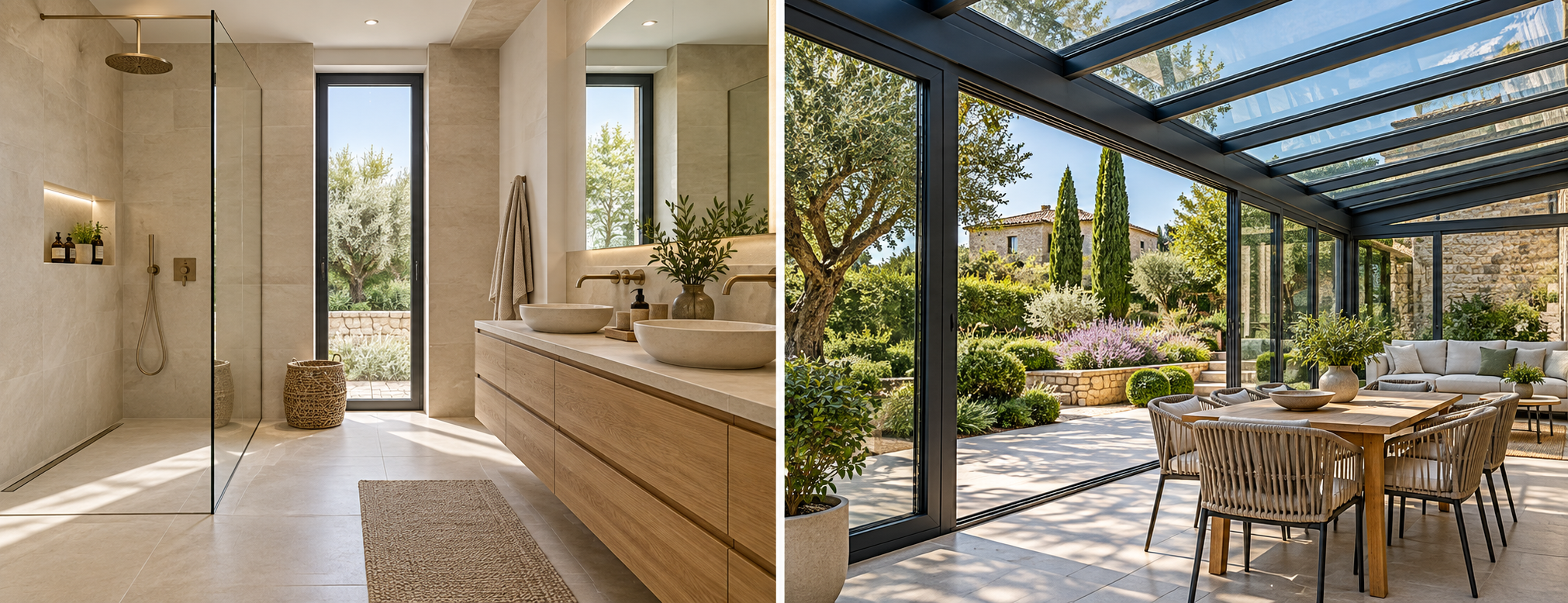 Conceptos visuales de baño y exterior